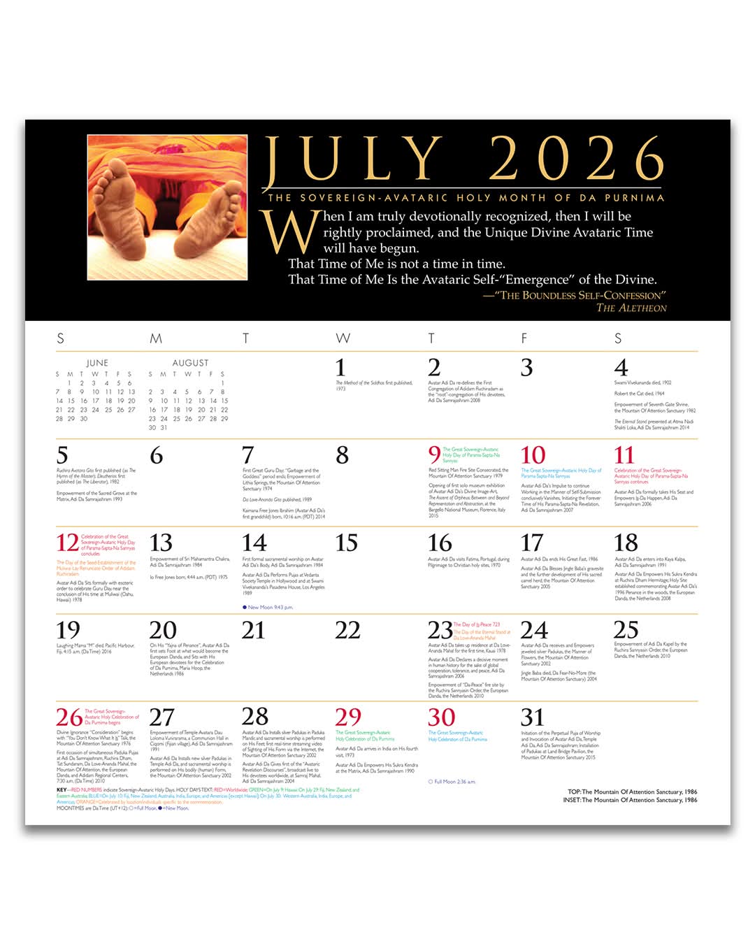 2026 Adidam Sacred Calendar